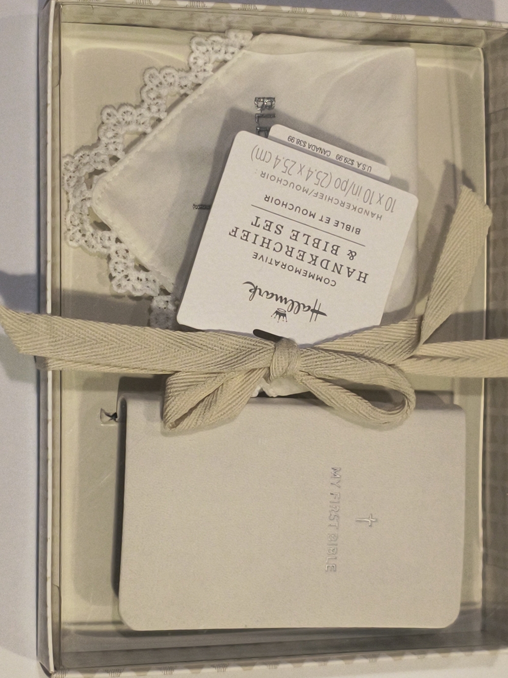 Hallmark Baby Gift Set in Cream - Handkerchief & Bible $30 MSRP